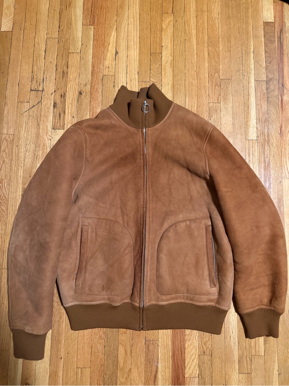 Men's Brown Suede Bomber Jacket - Classic Zip Front Sandro Paris Medium Sherpa